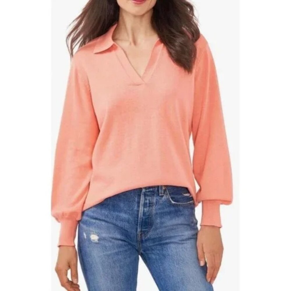 NEW Vince Camuto Pullover Collared Lightweight Sweater Ocean Coral Small